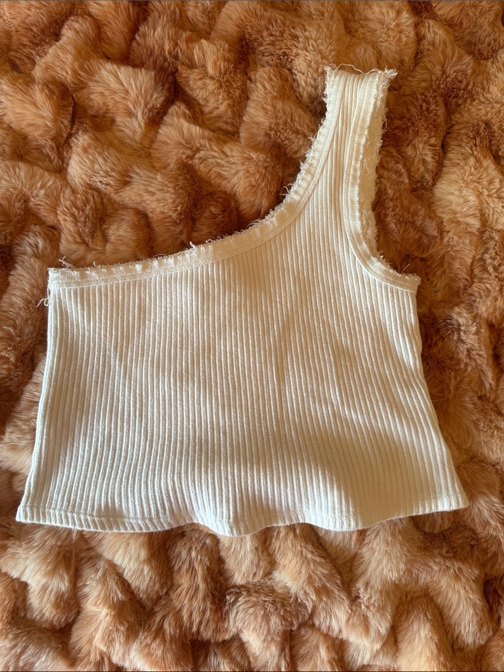 One-Shoulder Ribbed Crop Tank Top - off-white color